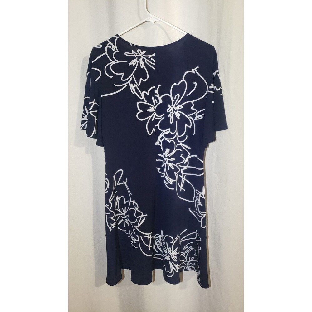 Neiman Marcus Size 16 Navy Blue White Floral Shift Dress Slinky Stretchy - Picture 6 of 8